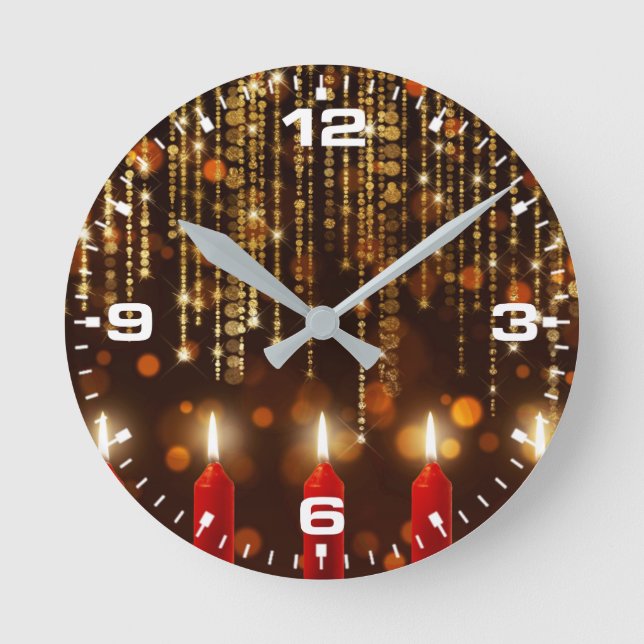 Reloj Redondo Mediano Velas de Navidad con efectos Bokeh-25983 (Anverso)