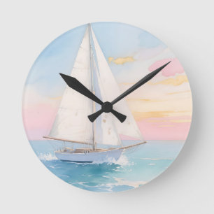 Reloj Redondo Mediano Velero Blanco Resplandor del Océano
