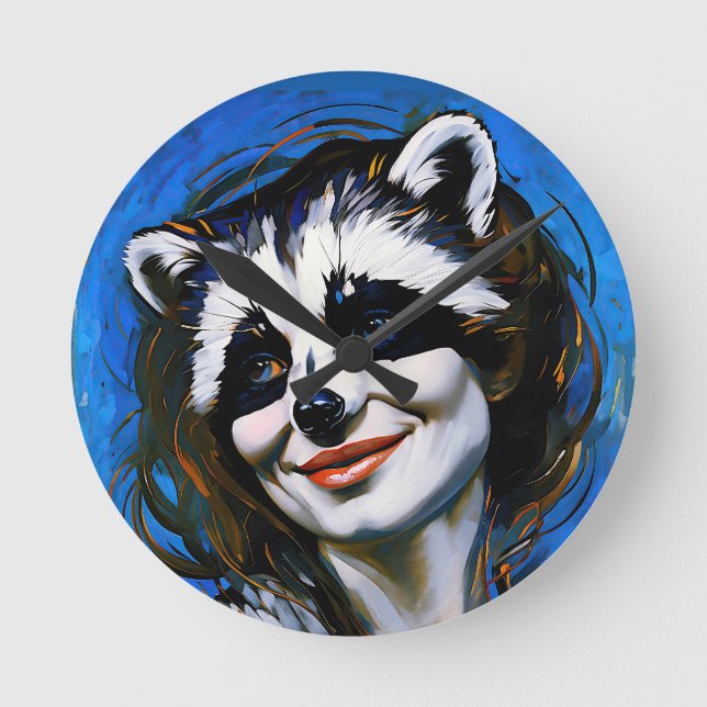 Reloj Redondo Mediano "Velka Teyani" un tramposo de mapache (Anverso)