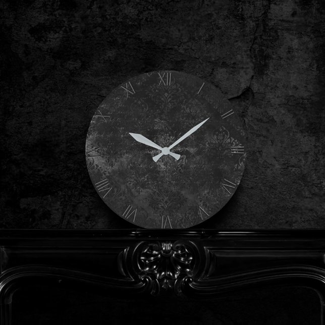 Reloj Redondo Mediano Velvety Onyx Damask | Black Vampy Grunge Baroque (Subido por el creador)