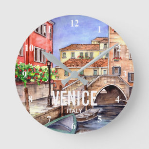Reloj Redondo Mediano Venecia Italia - Pintura al aguada con pluma y acu
