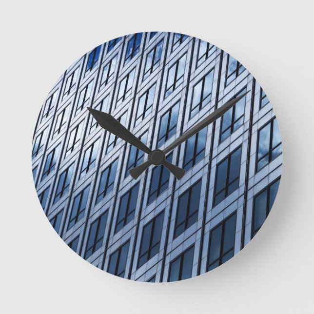 Reloj Redondo Mediano Ventanas grises azules abstractas (Anverso)