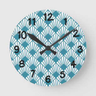 Reloj Redondo Mediano Ventiladores Verde azulados Art Deco