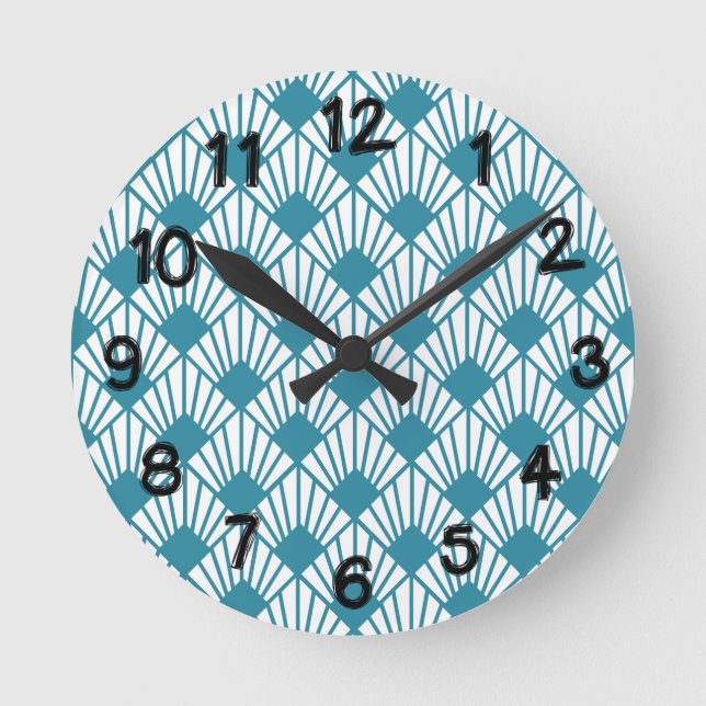 Reloj Redondo Mediano Ventiladores Verde azulados Art Deco (Anverso)