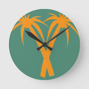 Reloj Redondo Mediano Verano naranja de Palmeras Tropicales