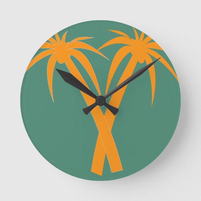 Reloj Redondo Mediano Verano naranja de Palmeras Tropicales (Anverso)