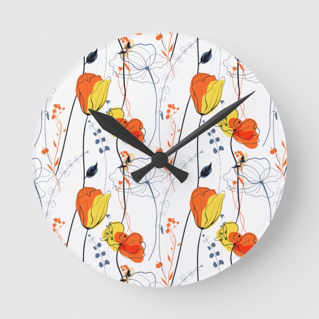 Reloj Redondo Mediano Verano tropical | Hermoso diseño de floraciones am (Anverso)