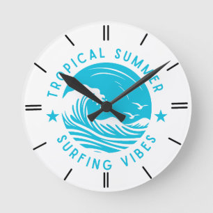 Reloj Redondo Mediano Verano Tropical Surfing Vibes Wall Clock