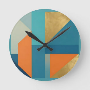 Reloj Redondo Mediano Verde Azul Naranja Dorado Geométrico Abstracto