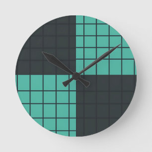 Reloj Redondo Mediano Verde azul oscuro gris patrón de cuadrícula modern