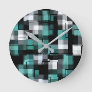 Reloj Redondo Mediano Verde azulado azul azul negro blanco abstracto pla