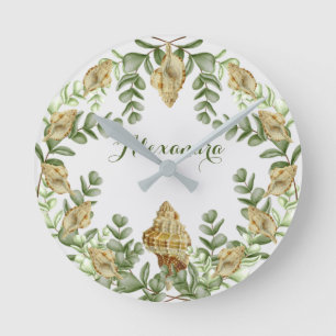 Reloj Redondo Mediano Verdor conchas náuticas de conchas marinas costa