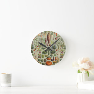 Reloj Redondo Mediano verduras de jardín botánico vintage francés