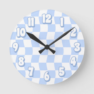 Reloj Redondo Mediano Verificador de ondulación azul retro pastel azul b