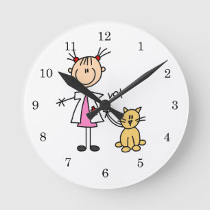 Reloj Redondo Mediano Veterinario Figura de Palitos