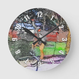 Reloj Redondo Mediano Viajando por las vías - Diseño de patineta Persona