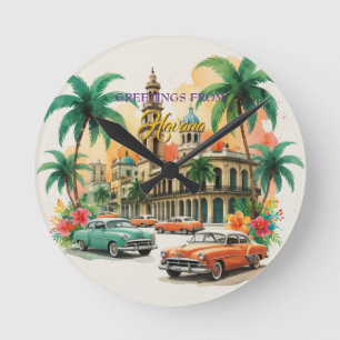 Reloj Redondo Mediano Viajes de la Cuba de la Vintage - Saludos desde La
