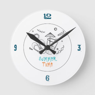 Reloj Redondo Mediano Vibes de verano de sol y vacaciones, arte esbozado