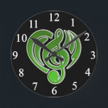 Reloj Redondo Mediano Vibraciones Amor Musical Green Heart Music Note DJ<br><div class="desc">Personalizar con cualquier texto.</div>