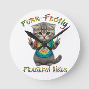 Reloj Redondo Mediano Vibraciones de Gatito Boho Hippie Pacífico 