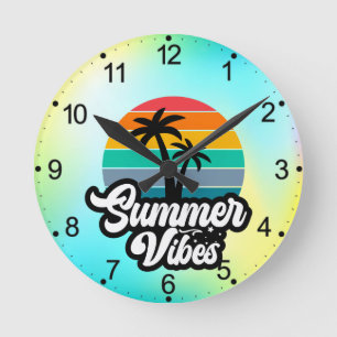 Reloj Redondo Mediano Vibraciones de Verano con Diseño de Palmeras
