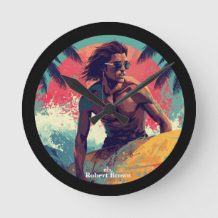 Reloj Redondo Mediano Vibraciones Modernas de Verano de Surf Nombre Pers