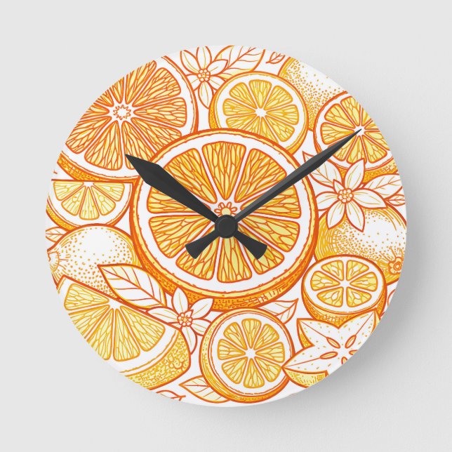Reloj Redondo Mediano Vibrant Citrus Orange Slice Pattern (Anverso)