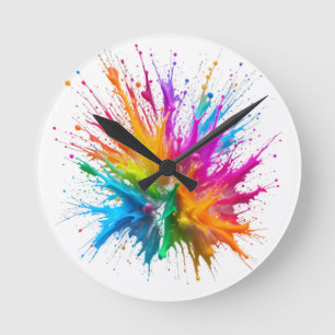 Reloj Redondo Mediano Vibrant Rainbow Paint Splatter Explosion