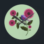 Reloj Redondo Mediano Vibrant Spring Floral with Cute Purple Bird Art<br><div class="desc">Bring the freshness of the garden into your home with this beautiful Spring illustration. Featuring a chubby purple bird resting on a flowering branch, surrounded by vibrant deep pink blooms and lush green leaves. This cheerful design is perfect for celebrating the season of new beginnings. It looks stunning on tote...</div>
