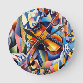 Reloj Redondo Mediano Vibrant Symphony: Abstract Violinist Art