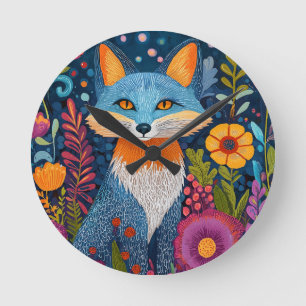Reloj Redondo Mediano Vibrante Fox Dot Art en medio de Lush Flora