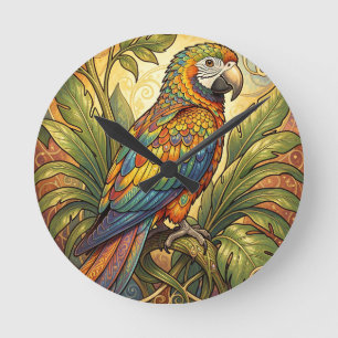 Reloj Redondo Mediano Vibrante Loro Arcoíris Art Nouveau