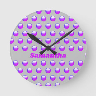 Reloj Redondo Mediano Vibrante Púrpura Polka Patrón Punto Geométrico Mod