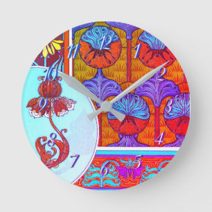 Reloj Redondo Mediano Victoriano de flor vintage floral de Art Nouveau