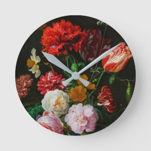 Reloj Redondo Mediano Vida con flores en una bolsa de vidrio
