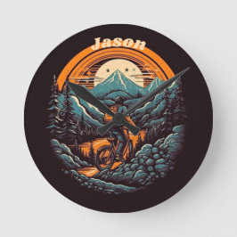 Reloj Redondo Mediano Vida en bicicleta, personalizable retro