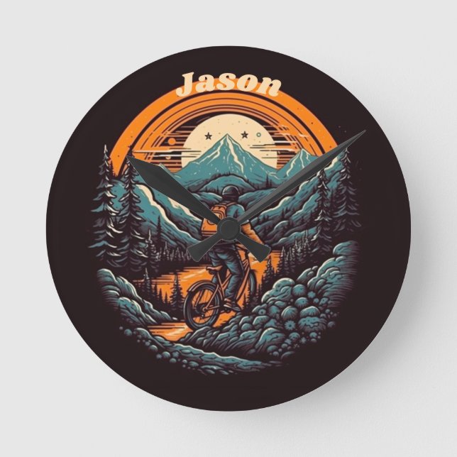 Reloj Redondo Mediano Vida en bicicleta, personalizable retro (Anverso)