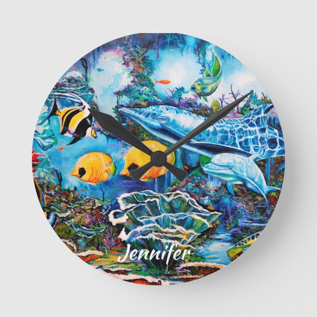 Reloj Redondo Mediano Vida marina hermosa cerca del filón (Anverso)