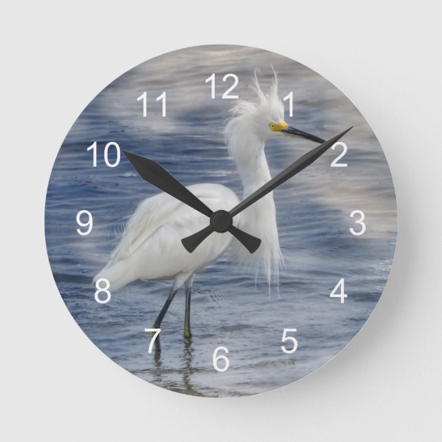 Reloj Redondo Mediano Vida salvaje de animales Snowy Egret (Anverso)