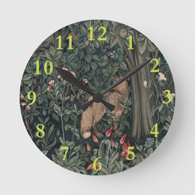 Reloj Redondo Mediano Vida silvestre William Morris Greenery Fox (Anverso)