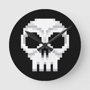 Reloj Redondo Mediano Videogame Death Skull - Arte Pixel