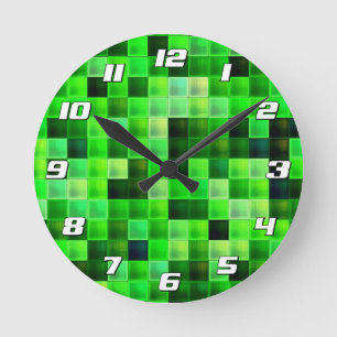 Reloj Redondo Mediano Videojuego Píxels Green Square Patter con números