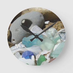 Reloj Redondo Mediano Vidrio azul costero Seaglass del mar de los