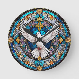 Reloj Redondo Mediano Vidrio manchado de la cruz cristiana