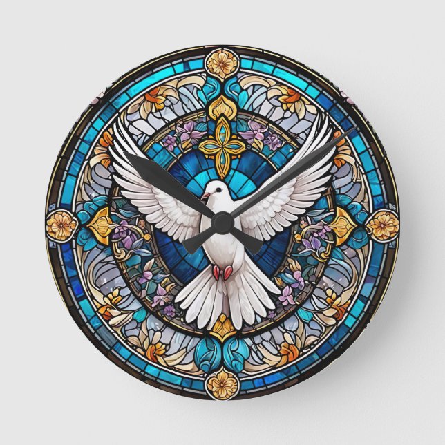 Reloj Redondo Mediano Vidrio manchado de la cruz cristiana (Anverso)