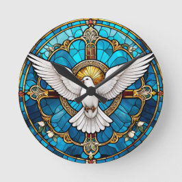 Reloj Redondo Mediano Vidrio manchado de la cruz cristiana