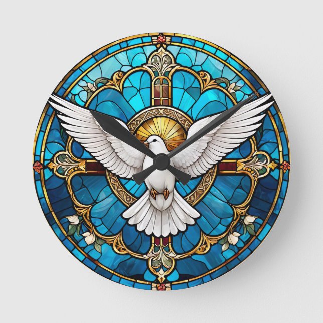 Reloj Redondo Mediano Vidrio manchado de la cruz cristiana (Anverso)