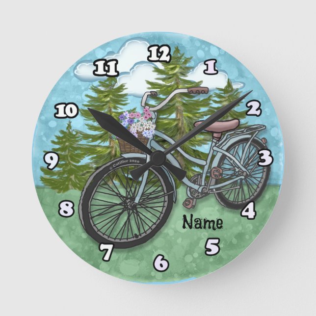 Reloj Redondo Mediano Vieja Bicicleta Azul Bicicleta (Anverso)