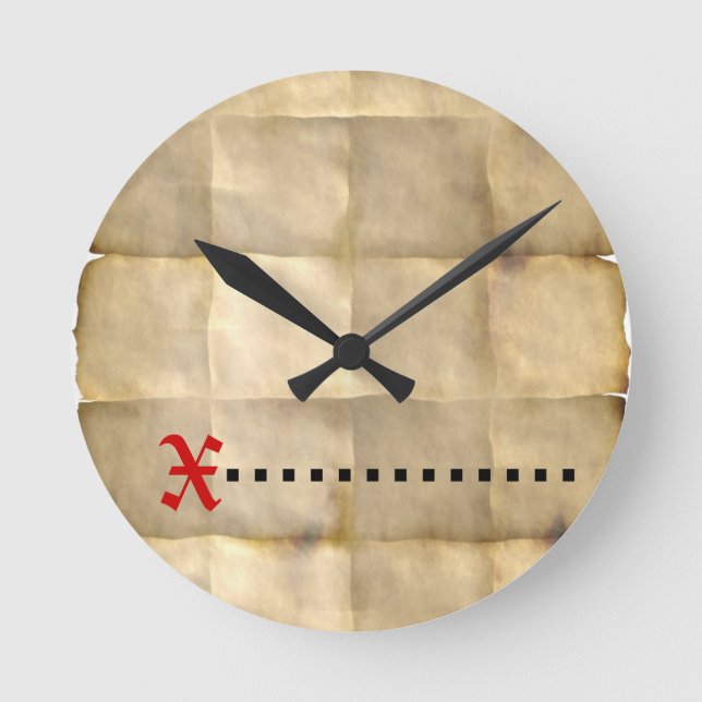 Reloj Redondo Mediano Viejo pergamino, papel del mapa del tesoro (Anverso)