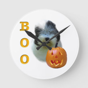Reloj Redondo Mediano Viejo perro pastor inglés Halloween Boo